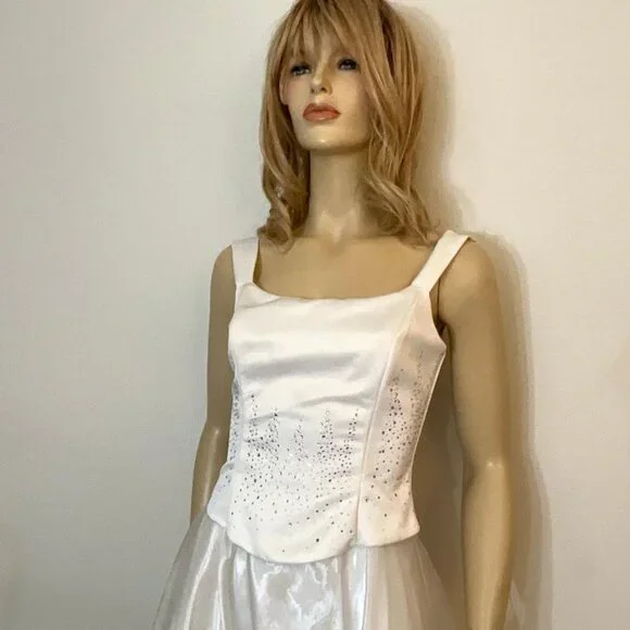 Aspeed white wedding gown corset rhinestone top 3-layer chiffon skirt EUC Size 4 - Picture 2 of 11